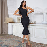 V Neck Sleeveless Midi Fishtail Bandage Dress HB79320