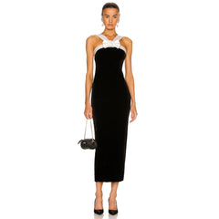 Vestido midi de vendaje con lazo y sin mangas con escote en V HB7939