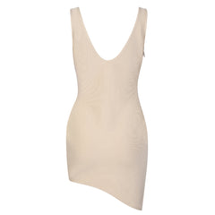 Vestido mini de vendaje con volantes, sin mangas y cuello en V HB7947