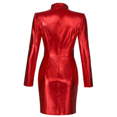 Vestido mini ajustado con volantes, cuello alto y manga larga HB7962