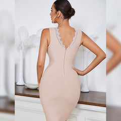 Ärmelloses Mini-Bandage-Kleid mit V-Ausschnitt und Spitze HB79780