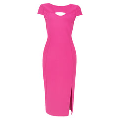 Rundhalsausschnitt Kurzarm Midi Cut Out Bandage Kleid HB79820