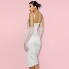 Vestido midi ajustado con abertura y sin mangas con tiras HI1267