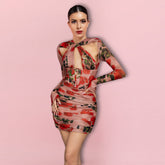 Round Neck Long Sleeve Cut Out Mini Bodycon Dress HI1300