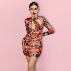 Mini-Bodycon-Kleid mit Rundhalsausschnitt, langen Ärmeln und Cut-Outs, HI1300