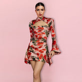 High Neck Long Sleeve Cut Out Mini Bodycon Dress HI1301