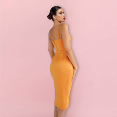 Vestido midi ajustado con volantes, sin mangas y tirantes HI1312