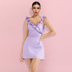 Vestido mini ajustado con volantes y cuello en V sin mangas HI1320