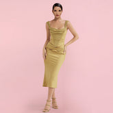 Strappy Sleeveless Midi Wrinkled Bodycon Dress HI1322