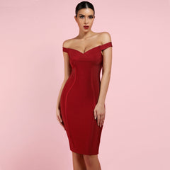 Schulterfreies Midi-Bandage-Kleid HK059