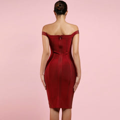 Schulterfreies Midi-Bandage-Kleid HK059