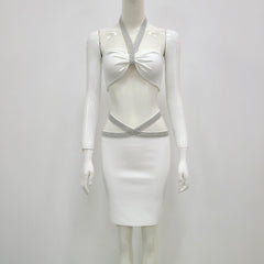 Conjunto de vendaje con escote halter, sin mangas y corte HL6268