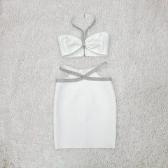 Conjunto de vendaje con escote halter, sin mangas y corte HL6268