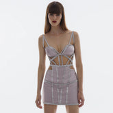 Ärmelloses Mini-Bandagekleid mit Cut-Outs und Trägern HL6269