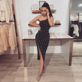 Vestido de vendaje con cuentas de burbujas, sin mangas y un solo hombro, por encima de la rodilla