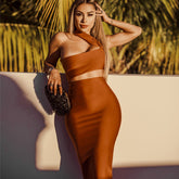 Vestido de vendaje asimétrico con cintura hueca por encima de la rodilla