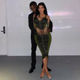 Vestido ajustado midi a rayas sin mangas con tirantes