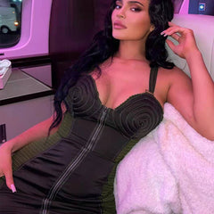 Vestido ajustado midi a rayas sin mangas con tirantes