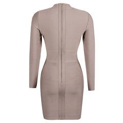 Vestido mini de vendaje con cuello alto, manga larga y aberturas
