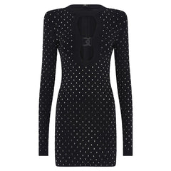 Mini-Bandagekleid mit Rundhalsausschnitt und langen Ärmeln und ausgehöhltem Design