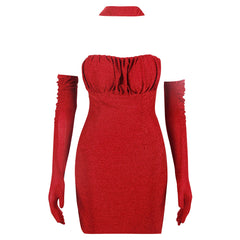 Neckholder-Ärmelloses Mini-Bodycon-Kleid mit Handschuhen