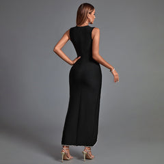 Ärmelloses Bandagekleid mit Rundhalsausschnitt und Drill-Kette