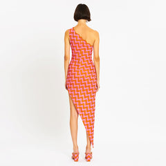 Vestido maxi con un hombro al descubierto, sin mangas y con ondas