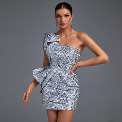 Ärmelloses Mini-Bodycon-Kleid mit One-Shoulder-Träger und Plissee