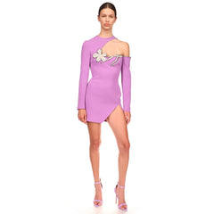 Rundhalsausschnitt Langarm Mini Cut Out Bandage Kleid HL8878