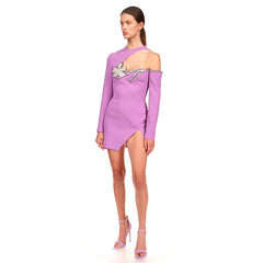 Rundhalsausschnitt Langarm Mini Cut Out Bandage Kleid HL8878