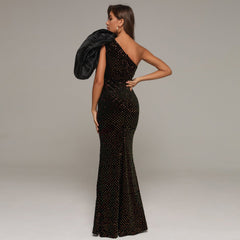 Asymmetrisches Maxi-Ballkleid mit einer Schulter und kurzen Ärmeln HT2342