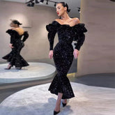 Off Shoulder Long Sleeve Fishtail Maxi Prom Dress HT2443