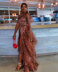 Ärmelloses Maxi-Bodycon-Kleid mit einer Schulter und Rüschen HT2601