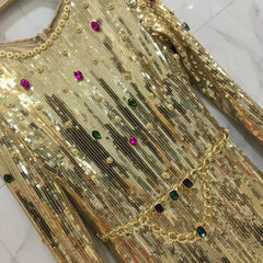 Vestido maxi ajustado con lentejuelas, cuello redondo y manga larga HT2648