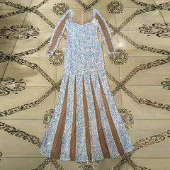 Rundhalsausschnitt, Langarm, Pailletten, Maxi-Bodycon-Kleid HT2688