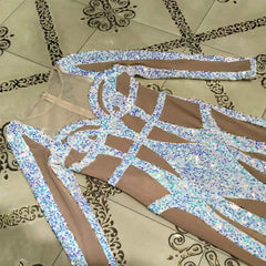 Rundhalsausschnitt, Langarm, Pailletten, Maxi-Bodycon-Kleid HT2688