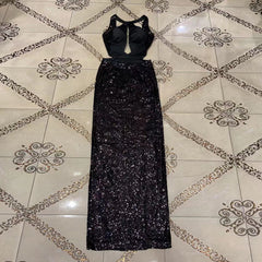 Vestido maxi ajustado con escote redondo, sin mangas y aberturas HT2694