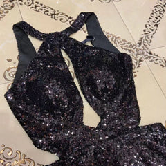 Vestido maxi ajustado con escote redondo, sin mangas y aberturas HT2694