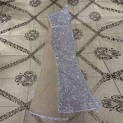 Ärmelloses Maxi-Bodycon-Kleid mit einer Schulter und Pailletten HT2702