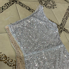 Ärmelloses Maxi-Bodycon-Kleid mit einer Schulter und Pailletten HT2702