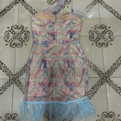 Ärmelloses Mini-Bodycon-Kleid mit einer Schulter und Pailletten HT2723