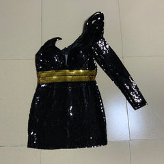 Vestido mini ajustado con lentejuelas y manga larga de un solo hombro HT2738