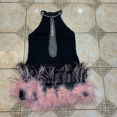 Ärmelloses, figurbetontes Kleid mit Rundhalsausschnitt und Mini-Bubble-Perlen HT2744