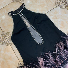 Ärmelloses, figurbetontes Kleid mit Rundhalsausschnitt und Mini-Bubble-Perlen HT2744