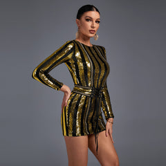 Mini-Bodycon-Kleid mit Rundhalsausschnitt, langen Ärmeln und Pailletten