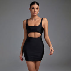 Ärmelloses Mini-Bodycon-Kleid mit Rundhalsausschnitt und Cut-Outs