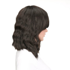 Women's oblique bangs short curly wig headcover