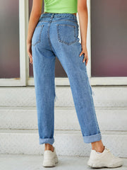 Ripped Straight-leg Denim Trousers