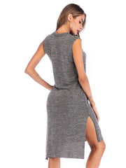 Rundhalsausschnitt Unregelmäßig Ärmellos Geteiltes Kleid in Reiner Farbe