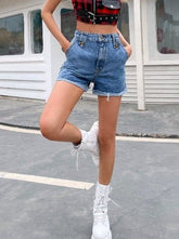 Pantalones cortos vaqueros de cintura alta ajustados de moda primavera 2021 INS